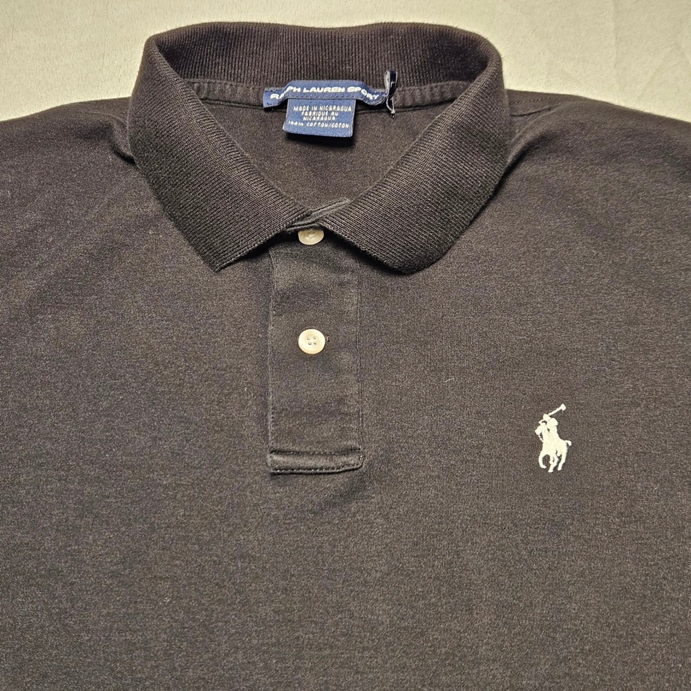 Ralph Lauren Sport Polo Shirt Womens L Black Short Sleeve Cotton Pique Classic